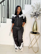 LUX CRYSTAL DOTS LACE JOGGER SET (BLACK)