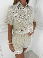 Havana - Embroidered Stripe Co-Ord (Beige)