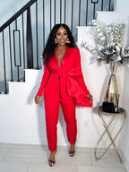 TOP FASHION CUTOUT BLAZER PANT SET