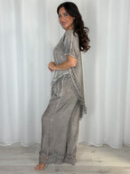 Asymmetric Top And Trouser Co-Ord With Lace Trim (3 Colours)