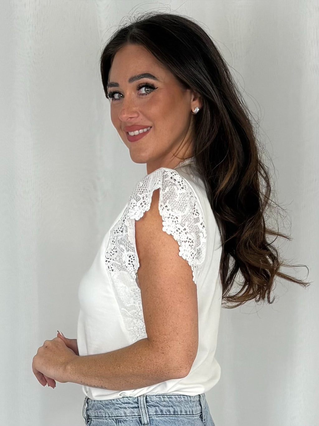 Capped Sleeve Crochet Detail Top (3 Colours)