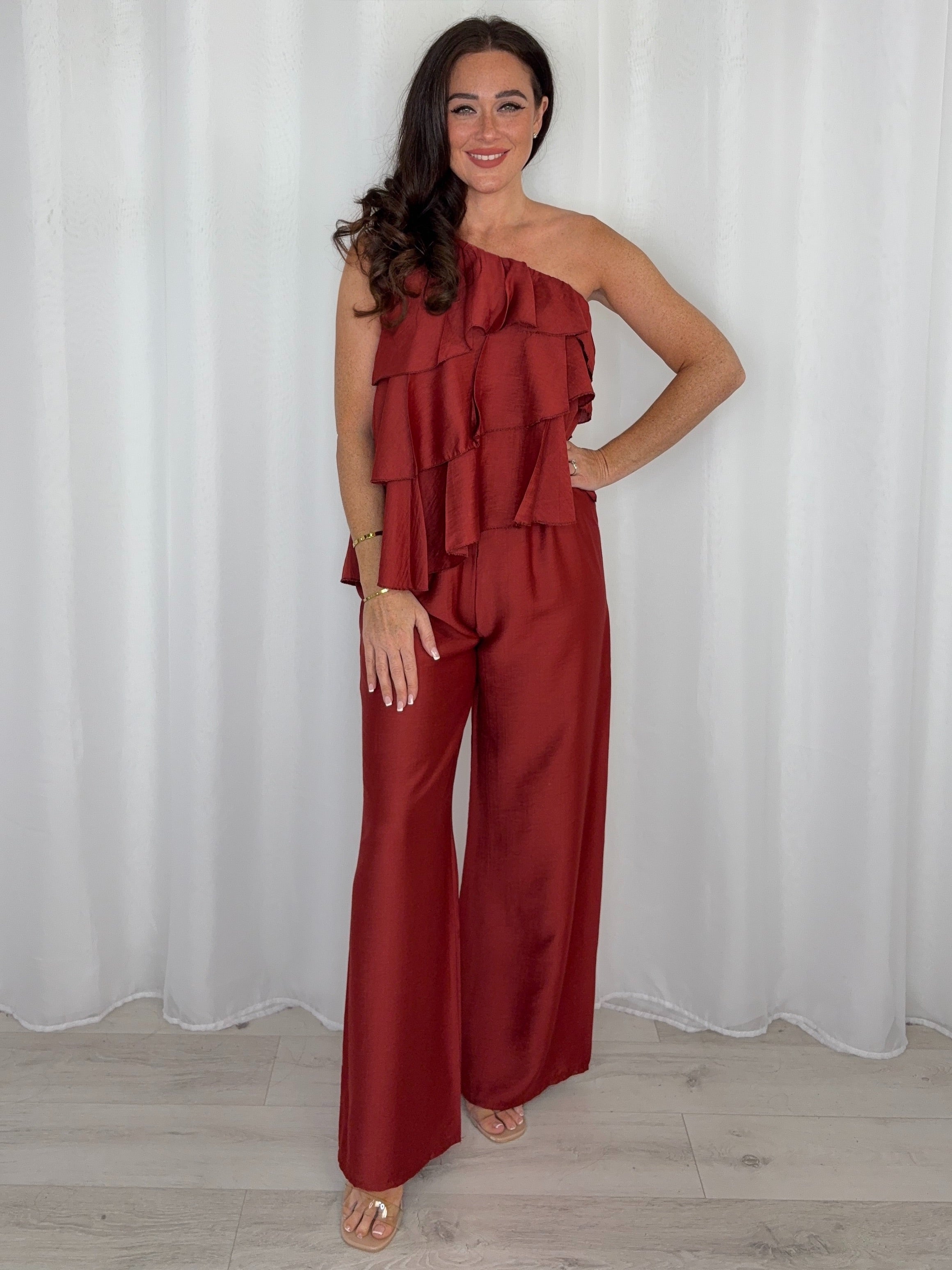 One Shoulder Layered Top And Trouser Co-Ord (3 Colours)