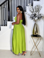 CHANTEL KNITTED HALTER NECK DRESS (CHARTREUSE)