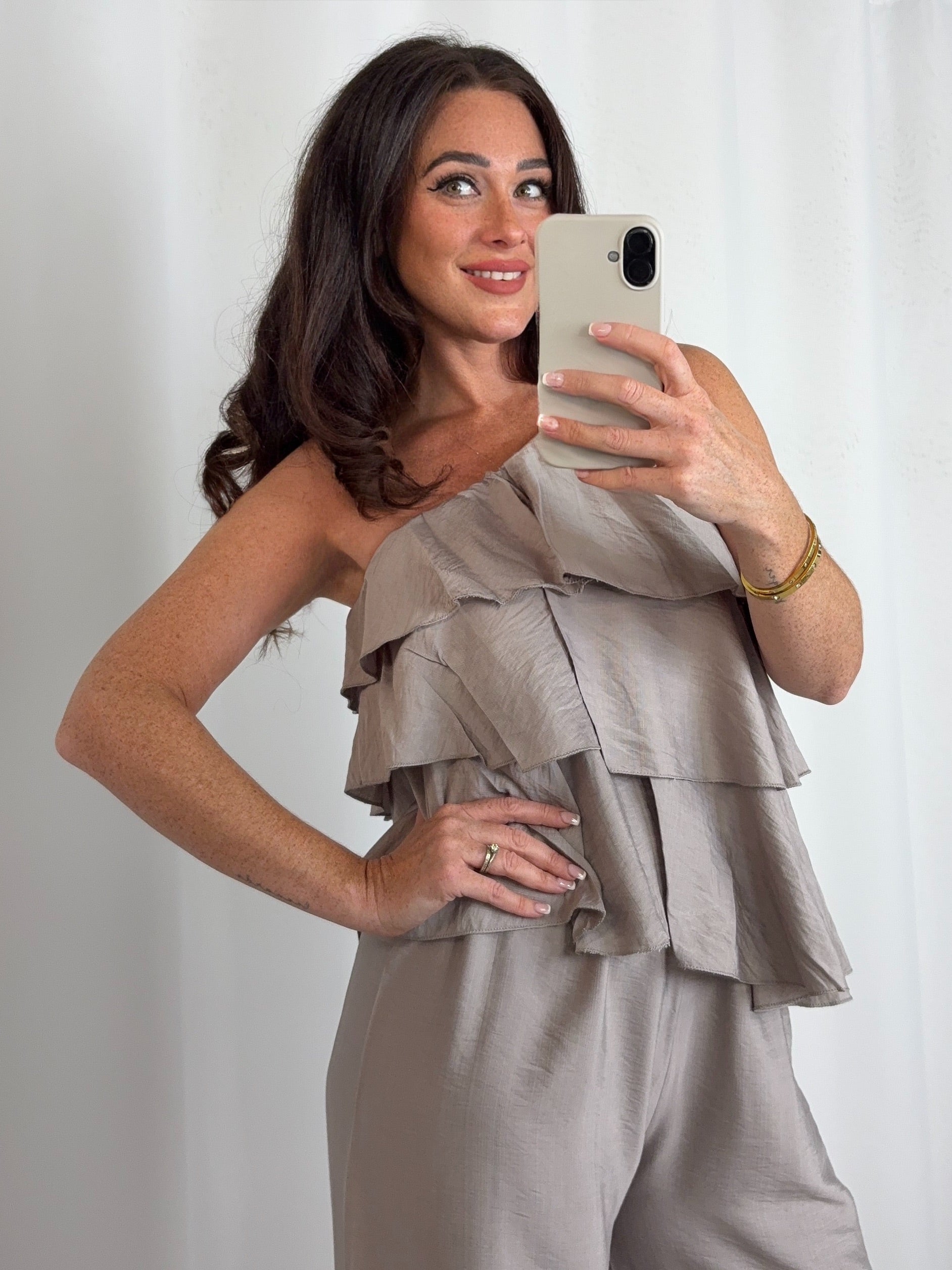 One Shoulder Layered Top And Trouser Co-Ord (3 Colours)