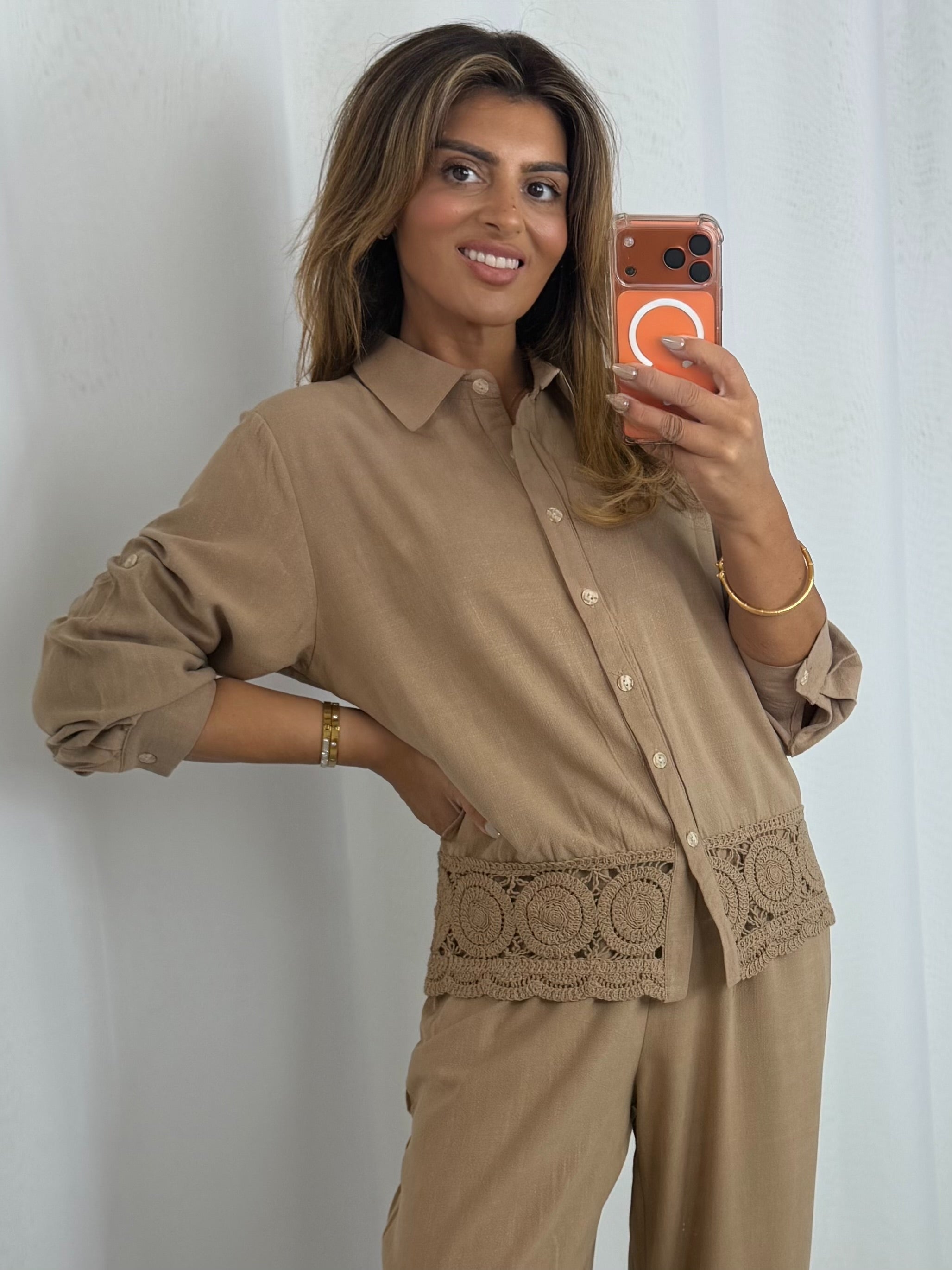 Crochet Trim Detail Shirt And Trouser Co-Ord (4 Colours)