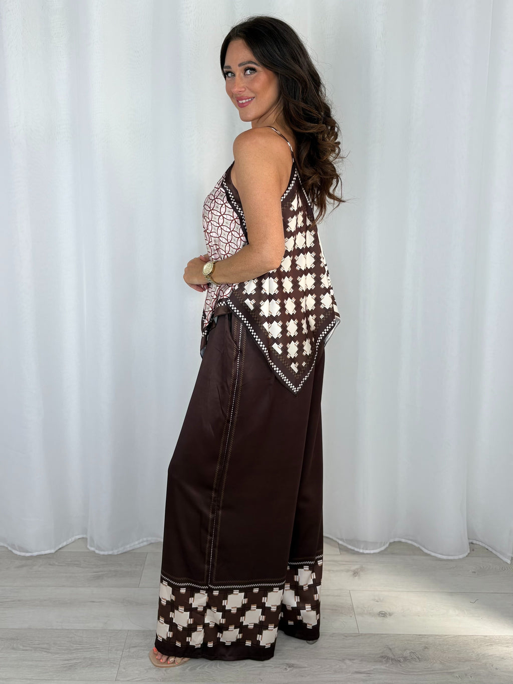Silky Print Handkerchief Top And Trouser Co-Ord ( 4 Colours)