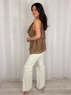 Racer Style Beaded Detail Floaty Ruffle Top (2 Colours)