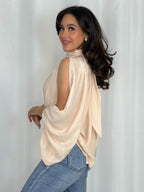 High Neck Tie Back Floaty Open Sleeve Top (3 Colours)