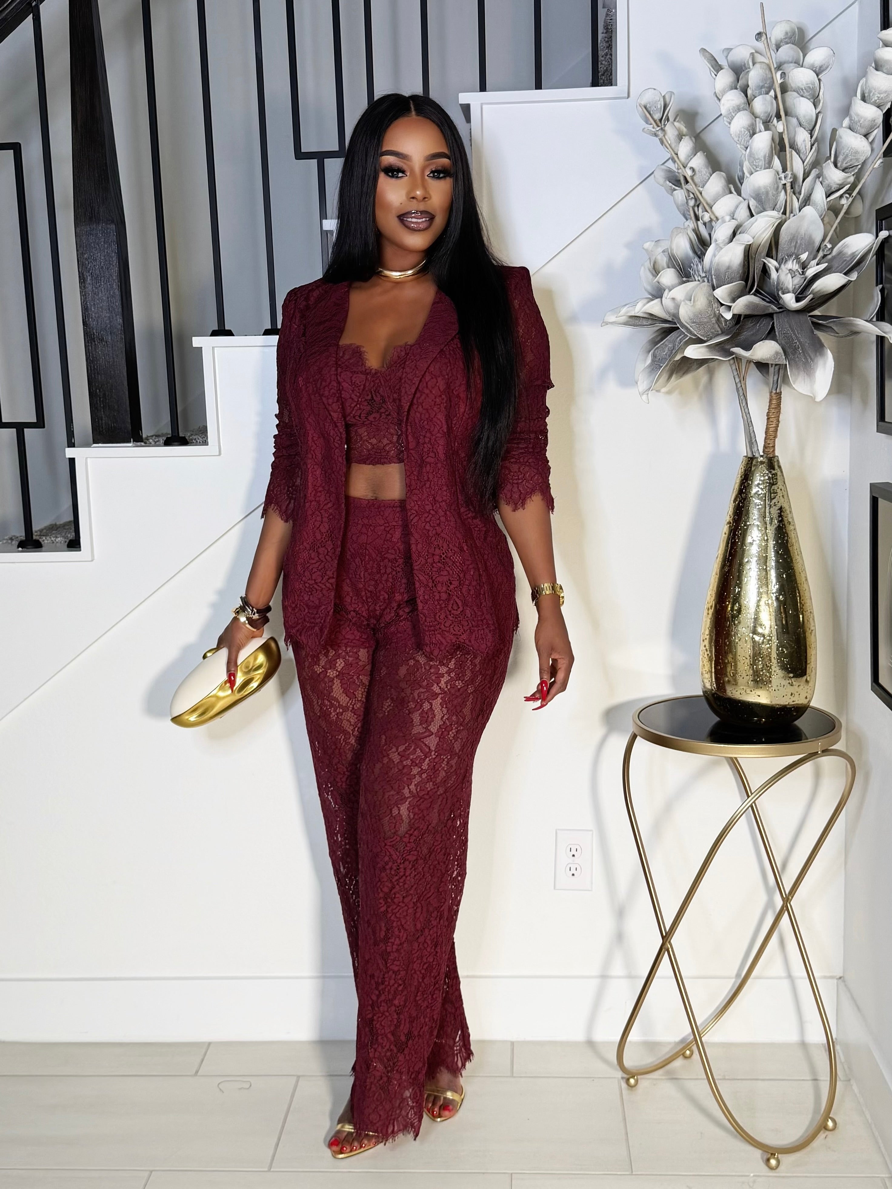 THE FALL 3PIECE BLAZER SET (BURGUNDY)