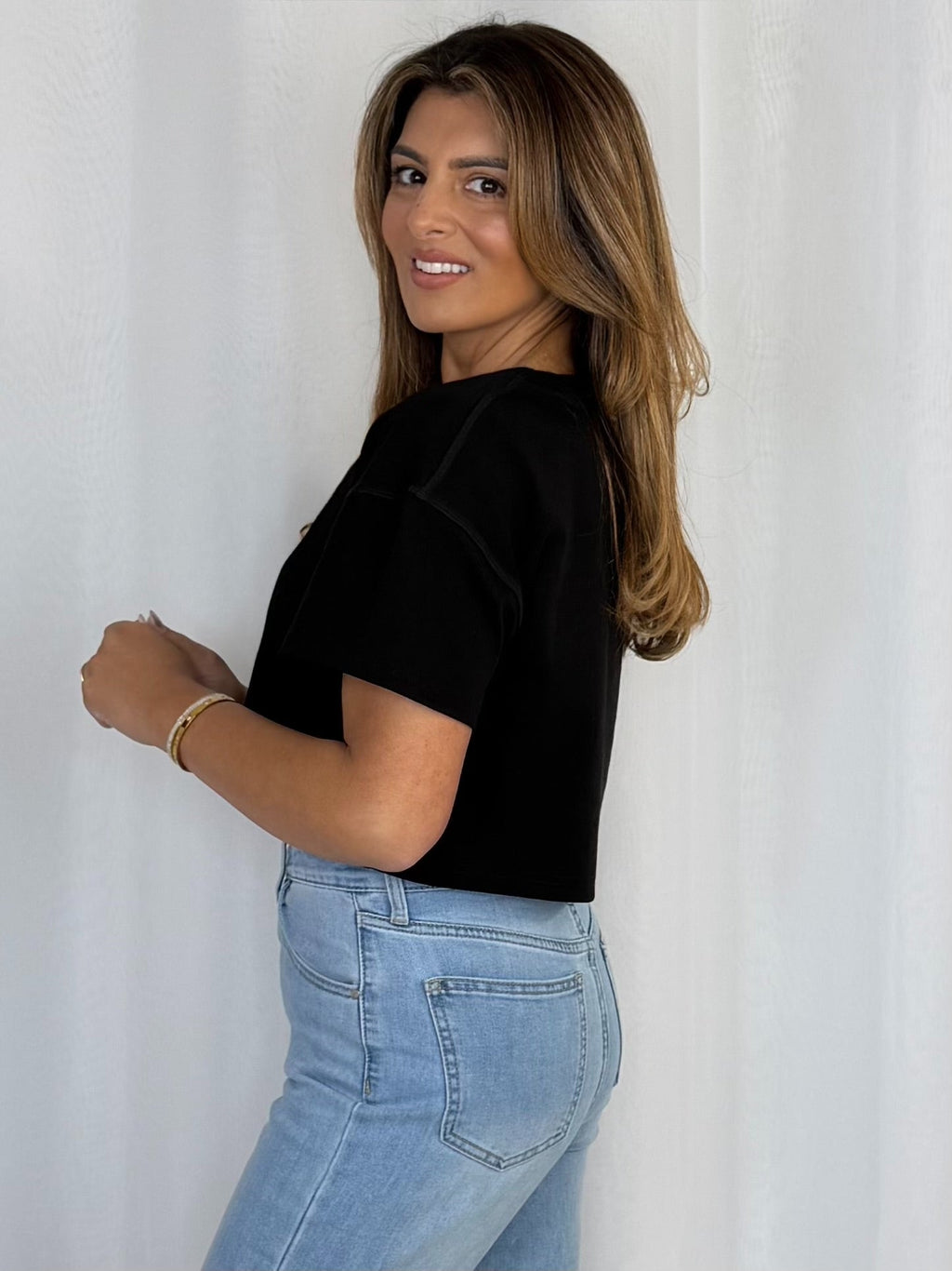 Round Neck Short Sleeve Cropped Top (3 Colours)