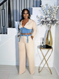 KEEP IT SEXY BEIGE DENIM HOODED SWEATPANTS SET