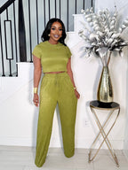 KHLOE STRETCHY 2 PIECE PANTS SET (GREEN)