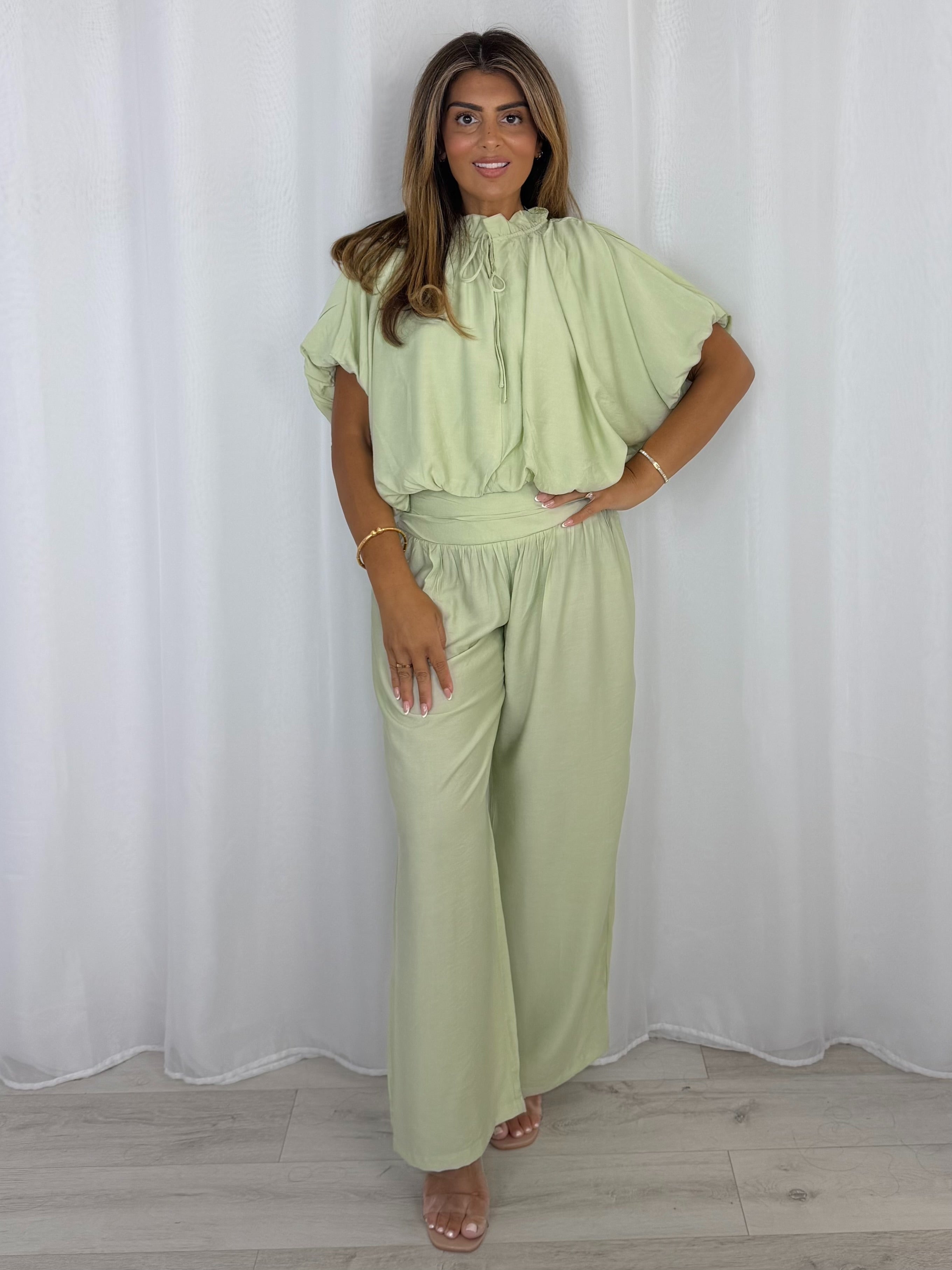 Puff Ball Frill Detail Top And Trouser Co-Ord (2 Colours)