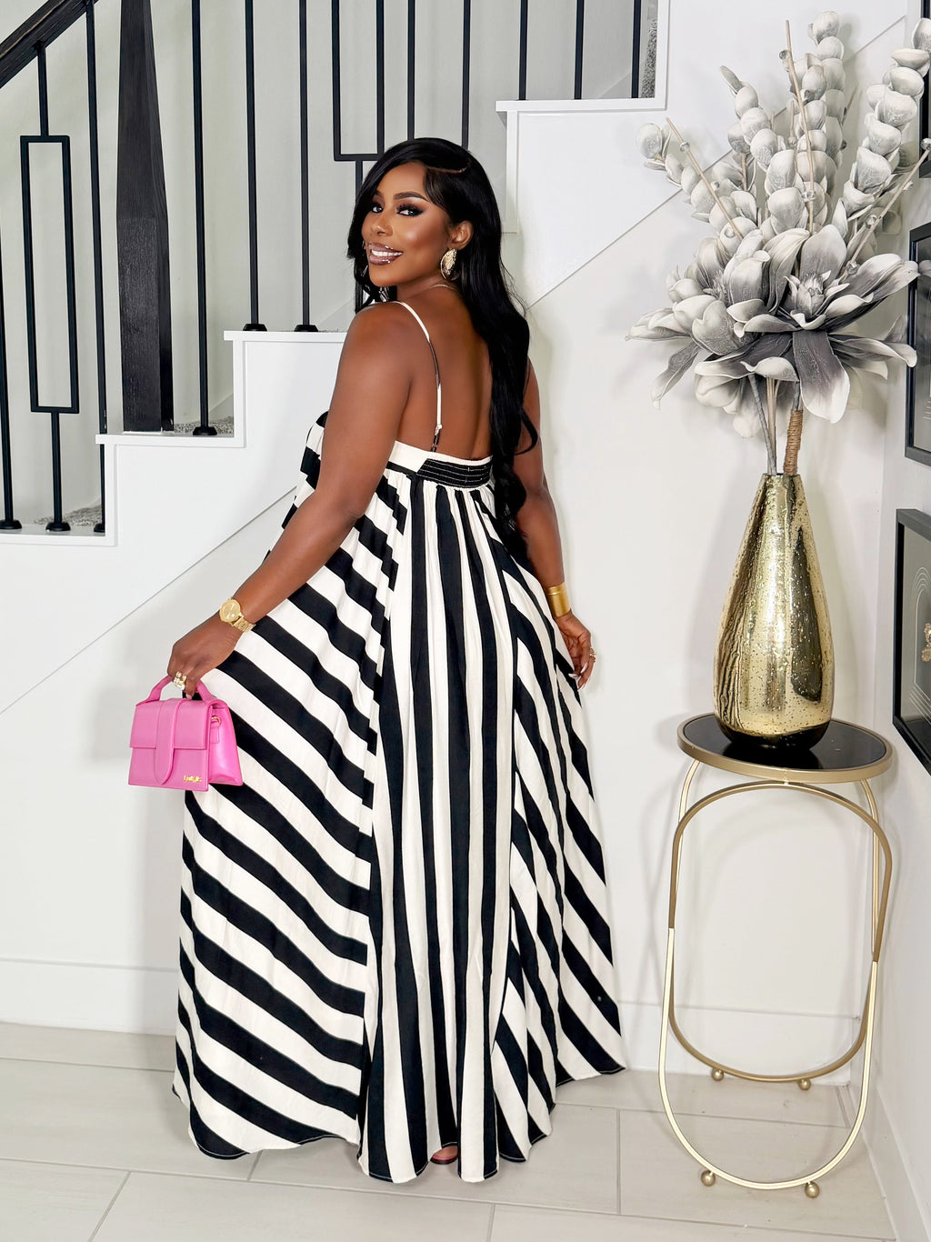 MAX IT UP STRIPY SUN DRESS (BLACK)