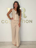 Button Down Vest Top With Pipping Detail Trouser Co-Ord (2 Colours)