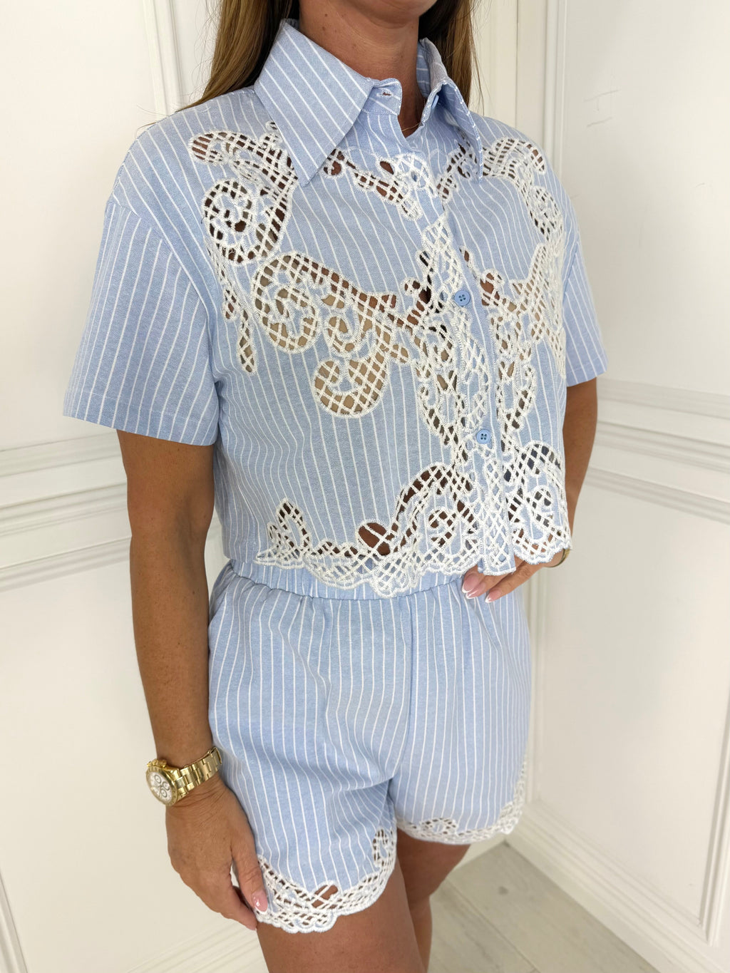 Havana - Embroidered Stripe Co-Ord (Blue)