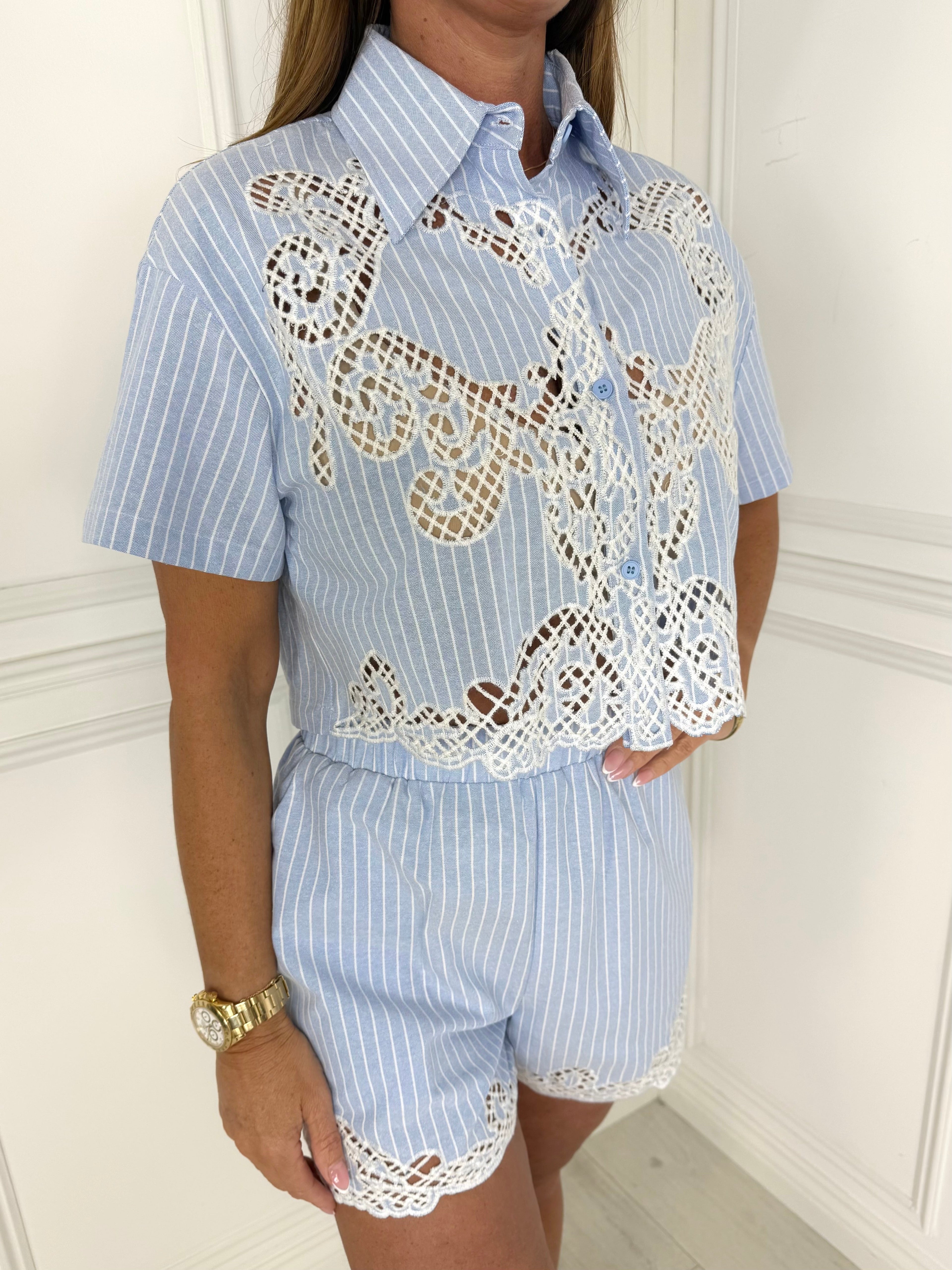 Havana - Embroidered Stripe Co-Ord (Blue)
