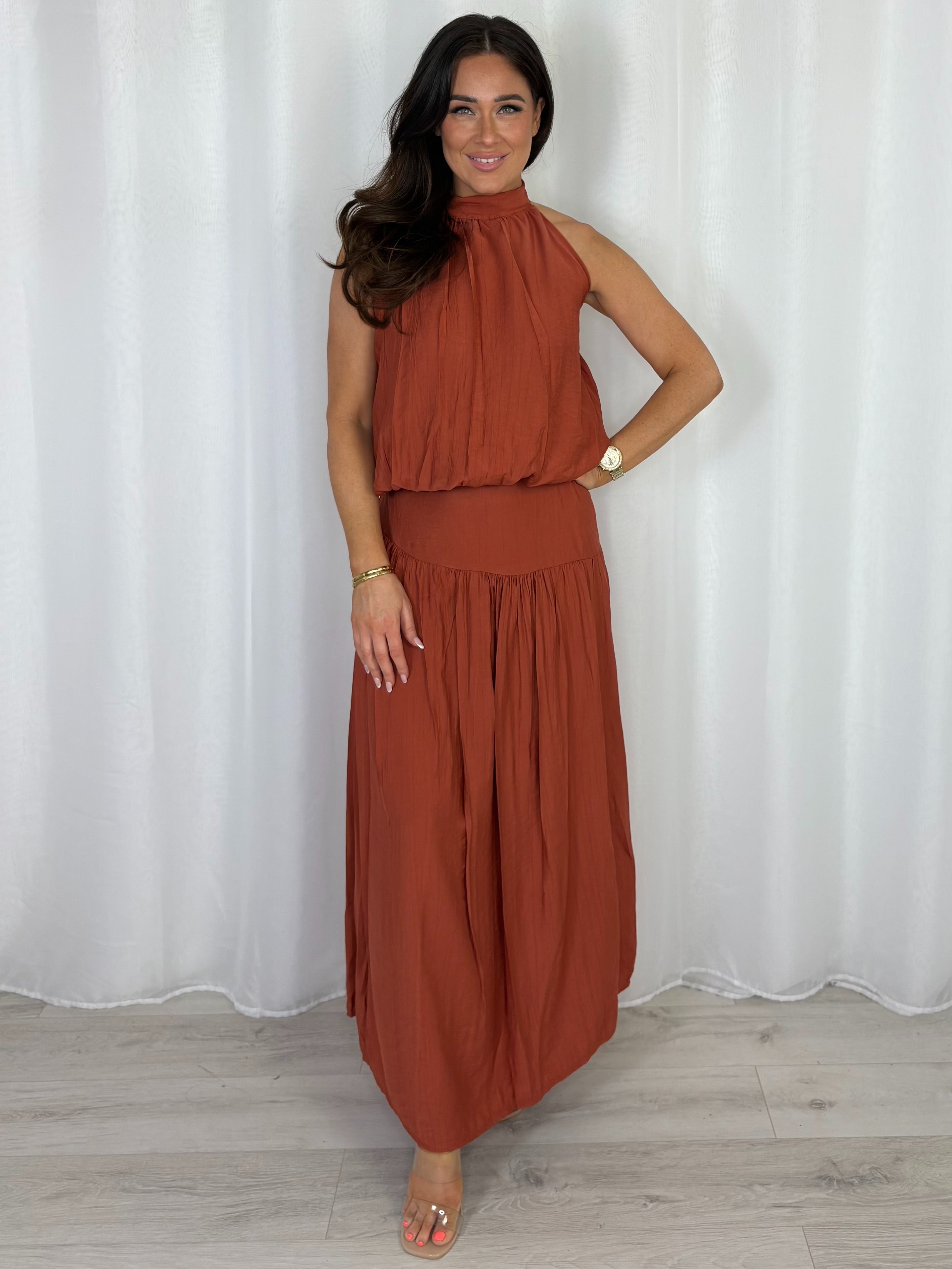 Halter Neck Balloon Style Top And Maxi Skirt Co-Ord (5 Colours)