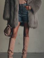 Gray Faux Fox Fur Eco Friendly Long Sleeve Jacket