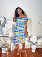 FEEL THE LOVE RUFFLE DRESS (BLUE COMBO)