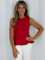 Red Peplum Front Zip Top
