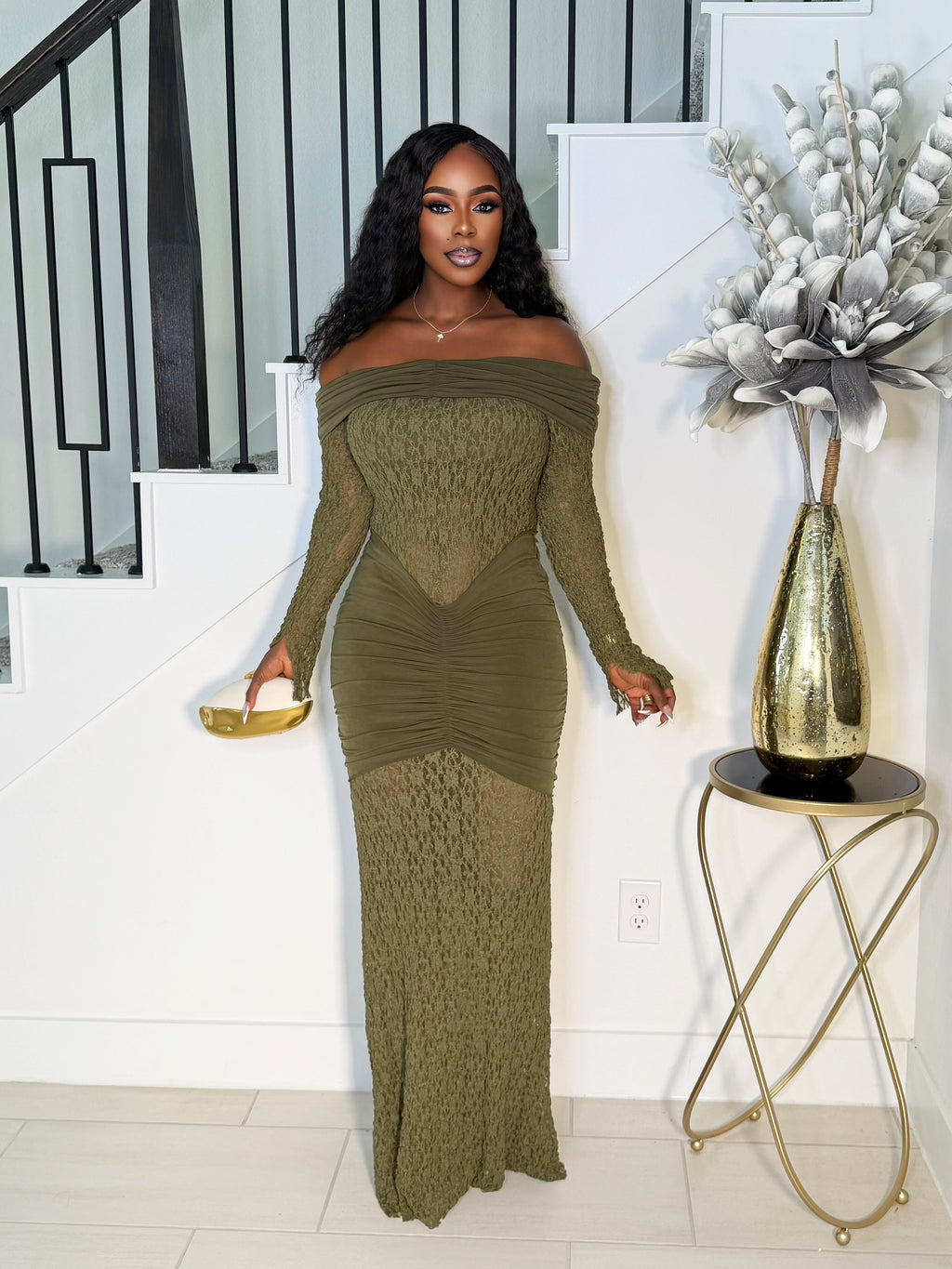 MALINA LACE SCULPT MAXI DRESS (GREEN)