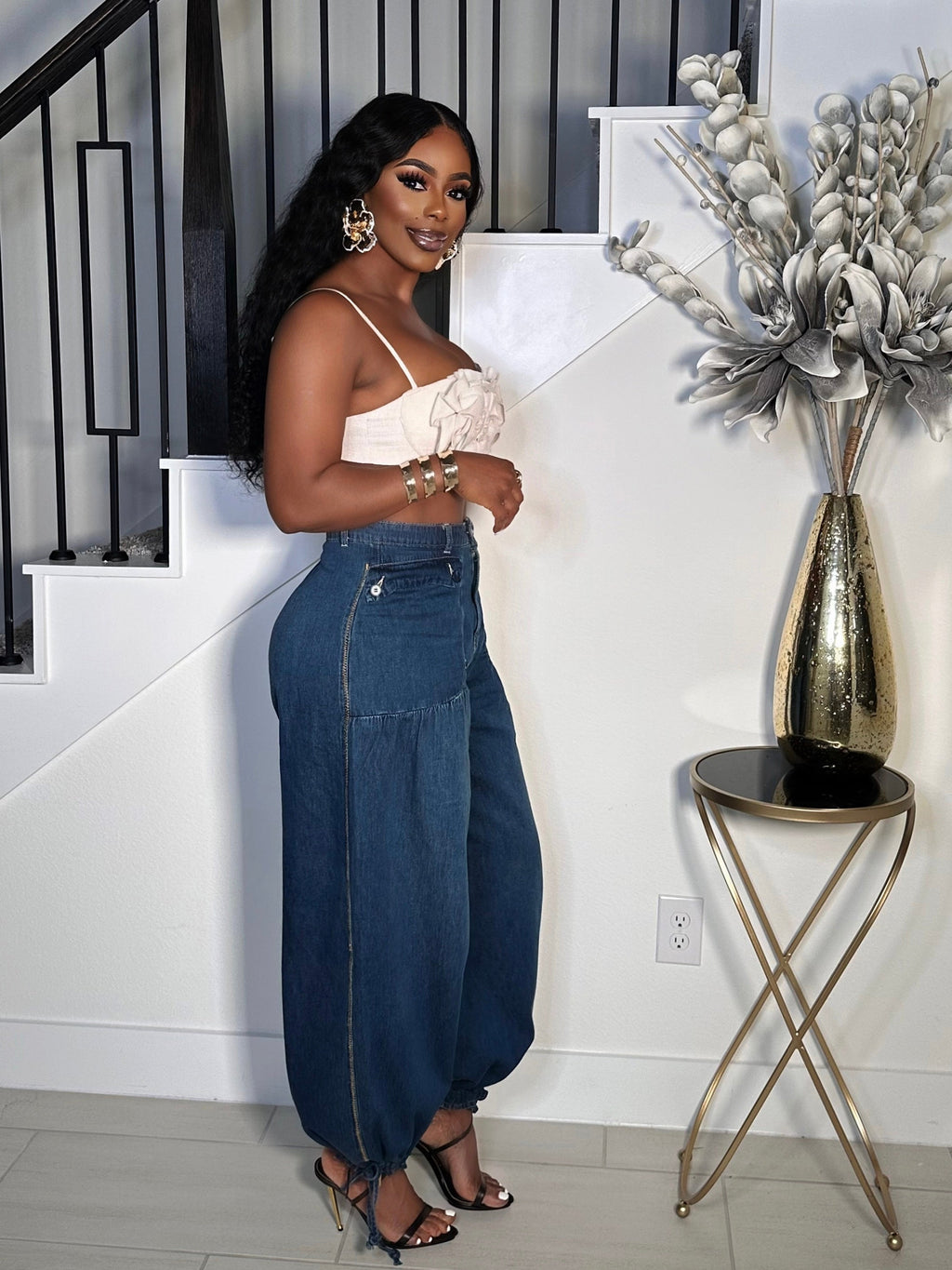 STEP OUT DRAW STRINGS DENIM PANTS