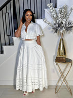 MAKE A WISH CLASSY WHITE FLARE SKIRT SET (WHITE)