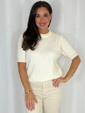 Cable Knit Pearl Edge Neck Short Sleeve Jumper (2 Colours)