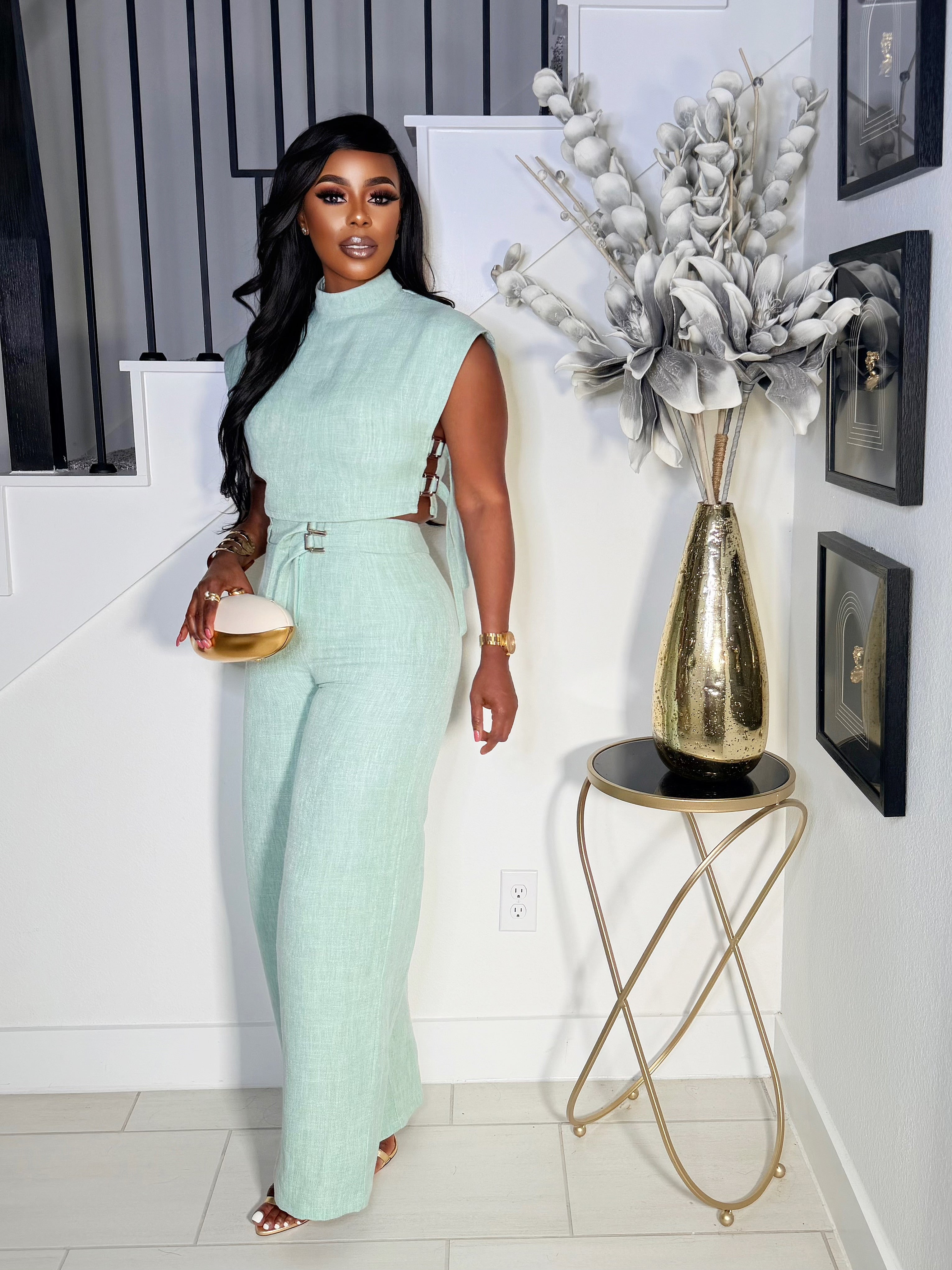 SAGE SERENITY BELTED PANT SET