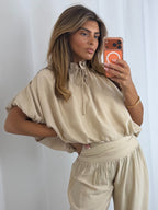 Puff Ball Frill Detail Top And Trouser Co-Ord (2 Colours)