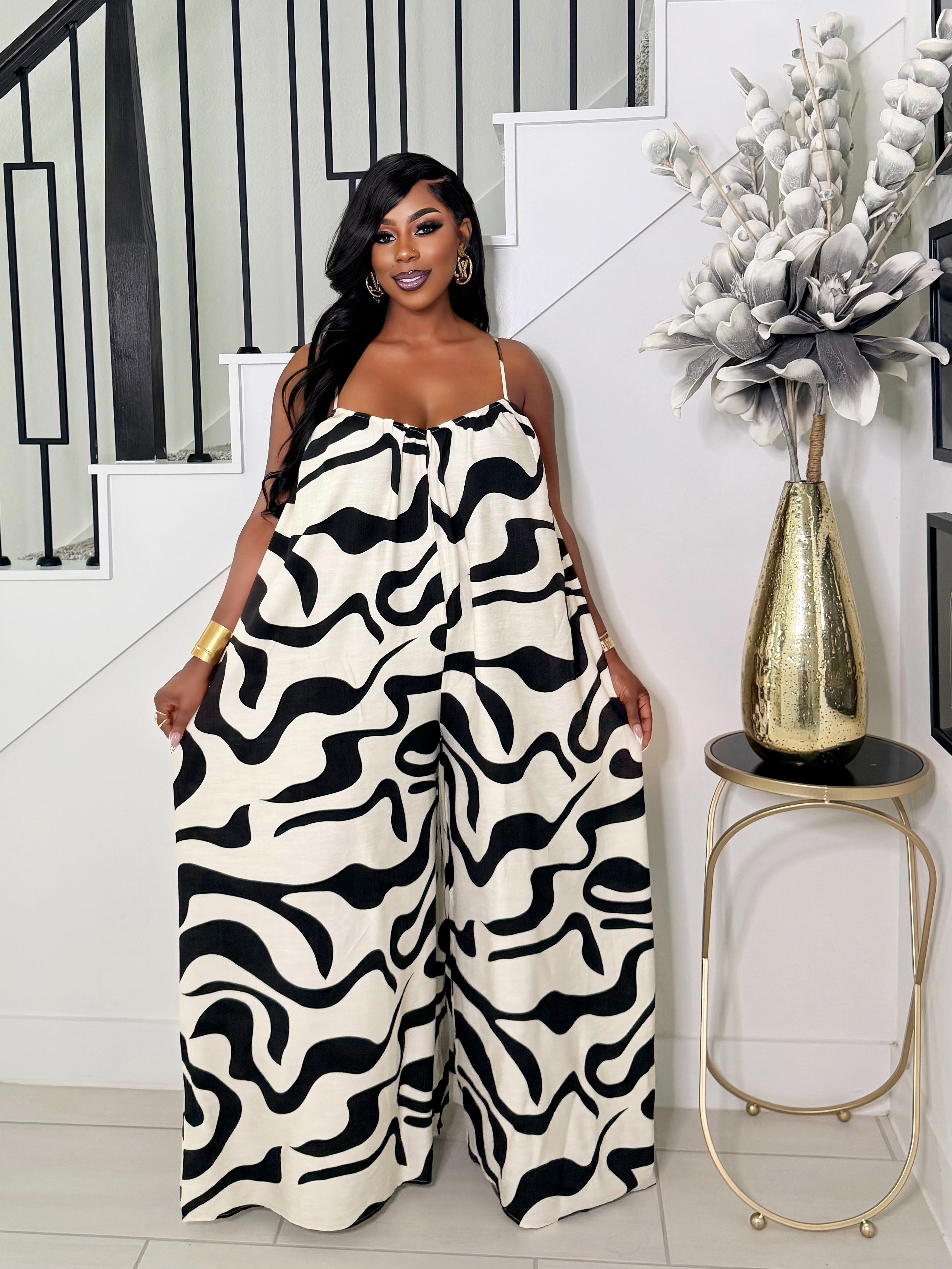 THE WILD THING WIDE LEG JUMPSUIT (BLACK & WHITE)
