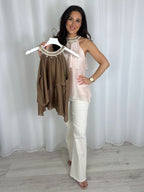 Racer Style Beaded Detail Floaty Ruffle Top (2 Colours)