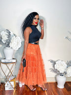 THINK TULLE MIDI SKIRT (RUST)