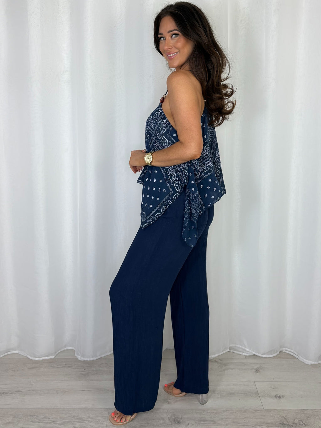 Beaded Strap Detail Paisley Print Top And Trouser Co-Ord (3 Colours)