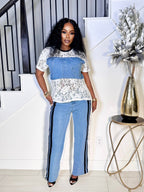 WHAT LACE 2PIECE PANTS SET (WHITE)