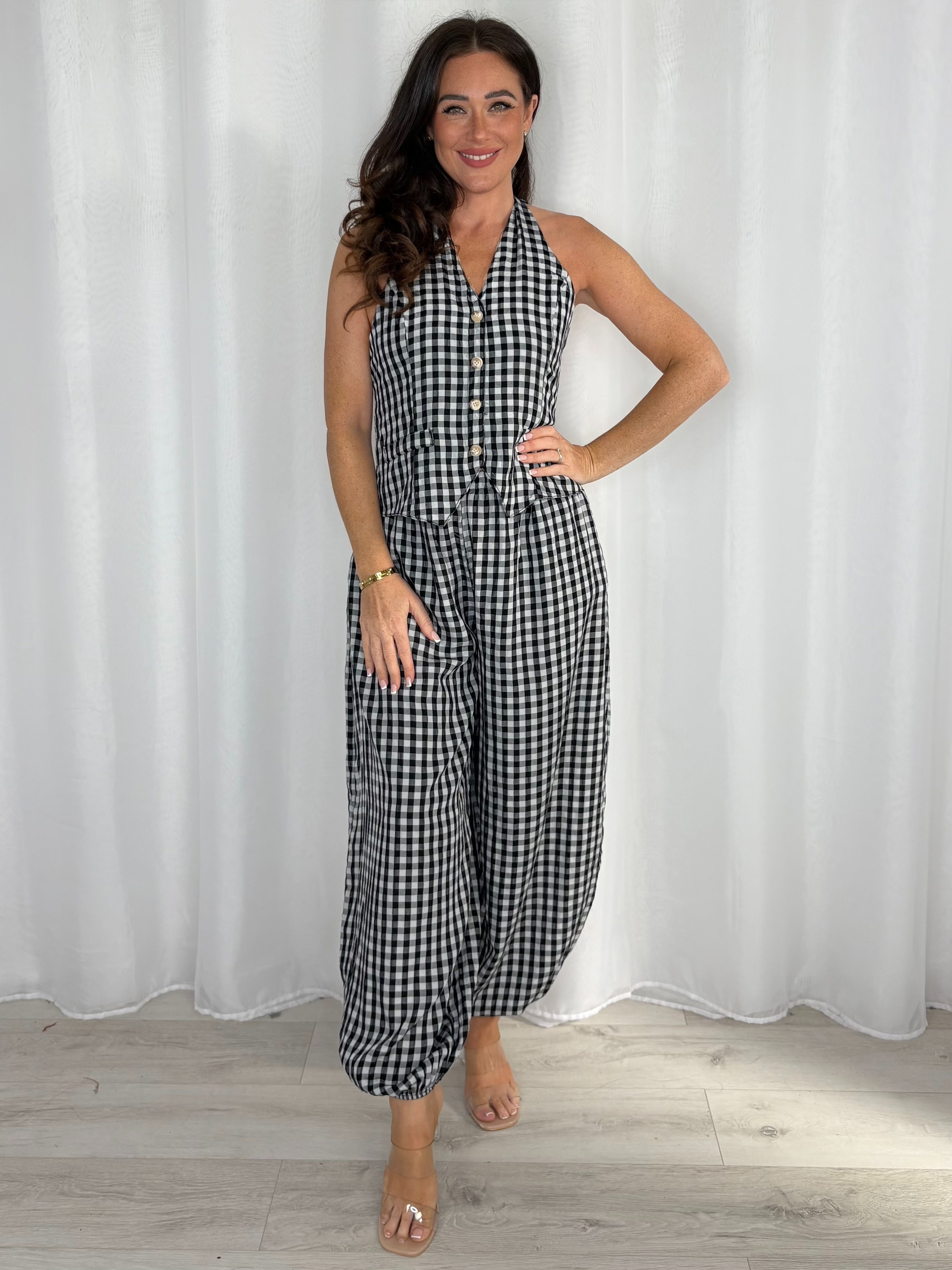Gingham Tie-Back Waistcoat And Balloon Trouser Co-Ord (4 Colours)