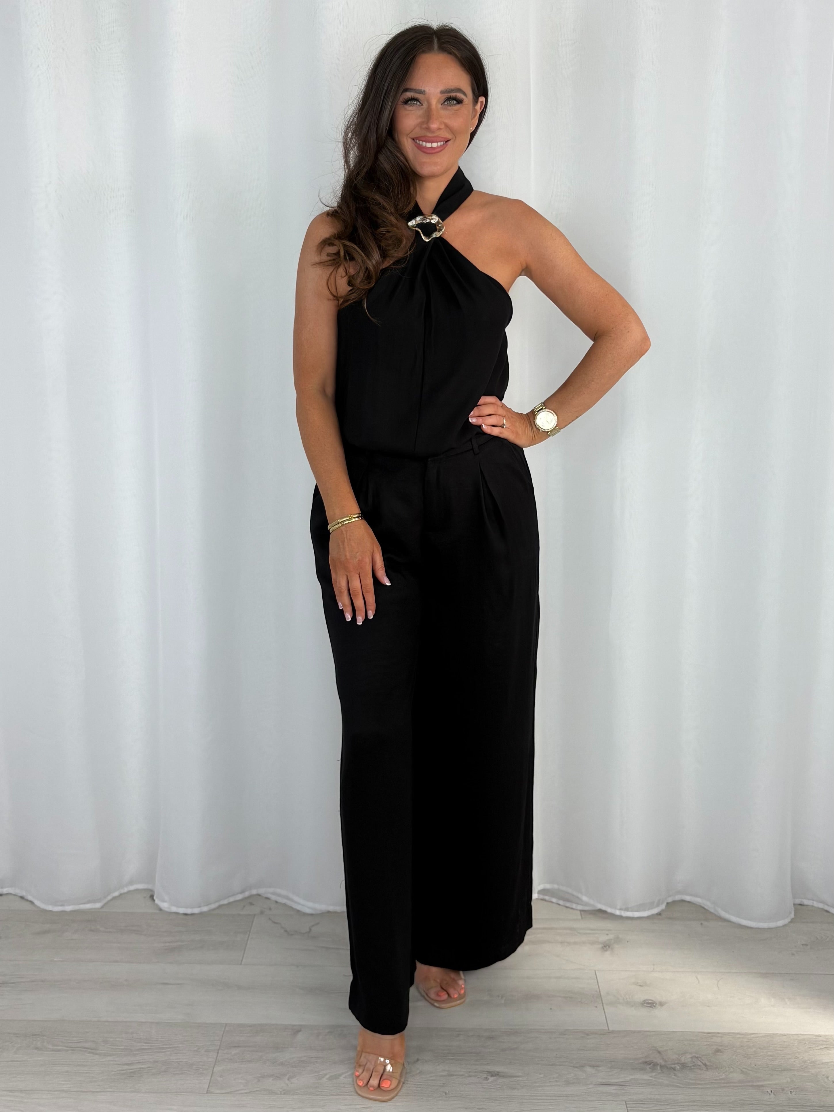 Gold Buckle Racer Cut Top And Wide Leg Trouser Co-Ord (3 Colours)