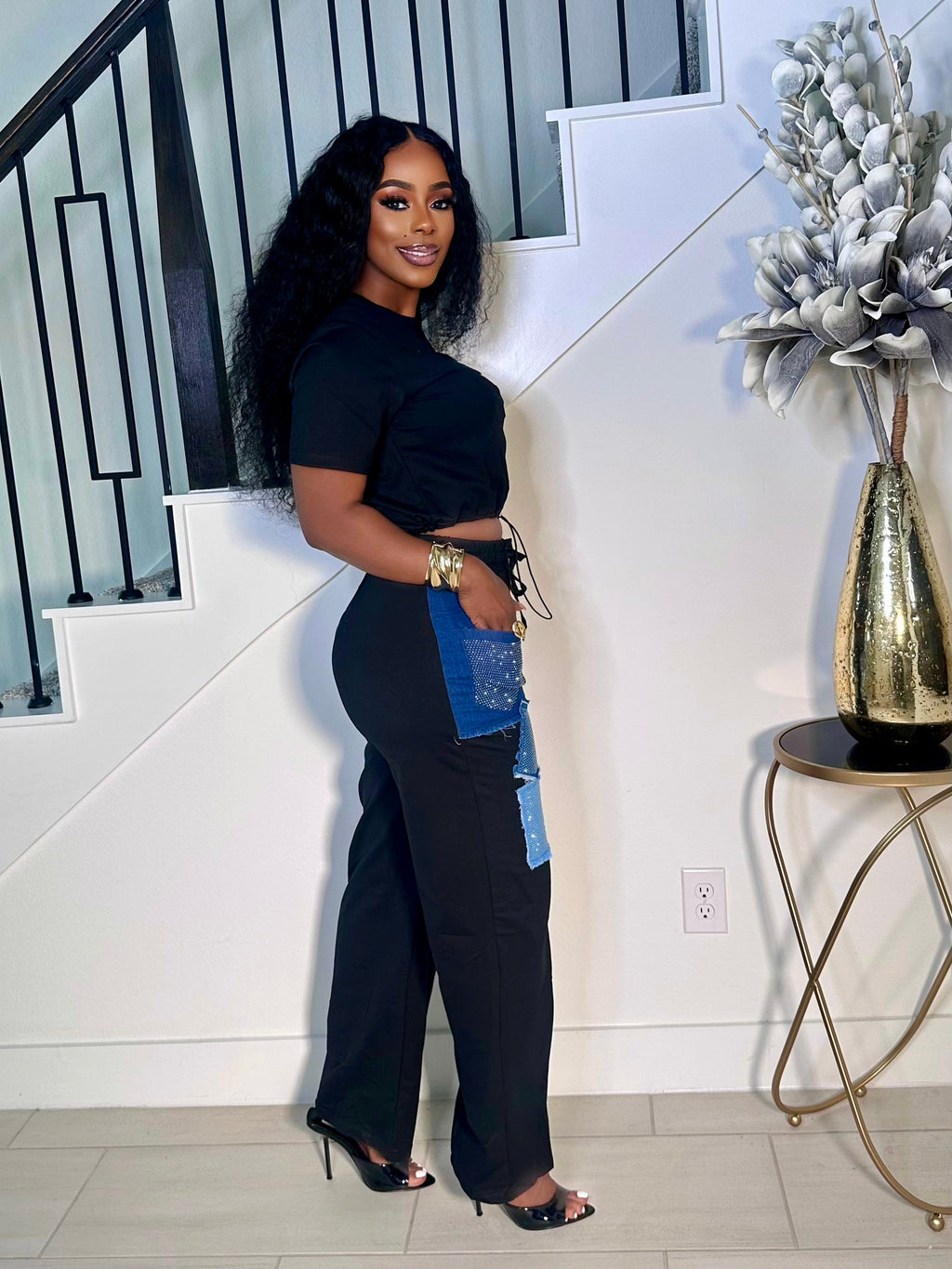 MORE DENIM PLEASE 2PIECE SET (BLACK)