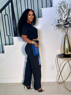 MORE DENIM PLEASE 2PIECE SET (BLACK)