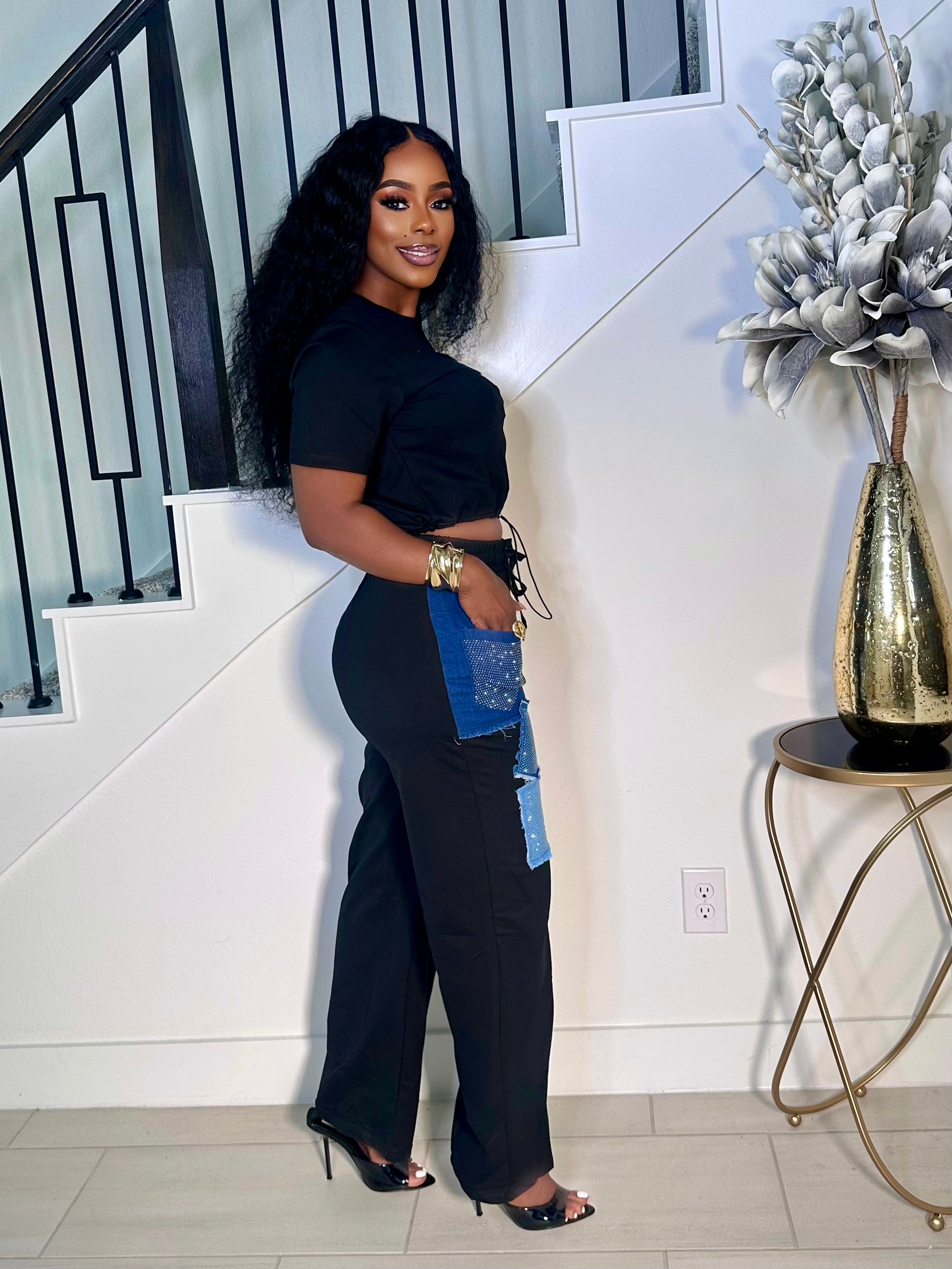 MORE DENIM PLEASE 2PIECE SET (BLACK)