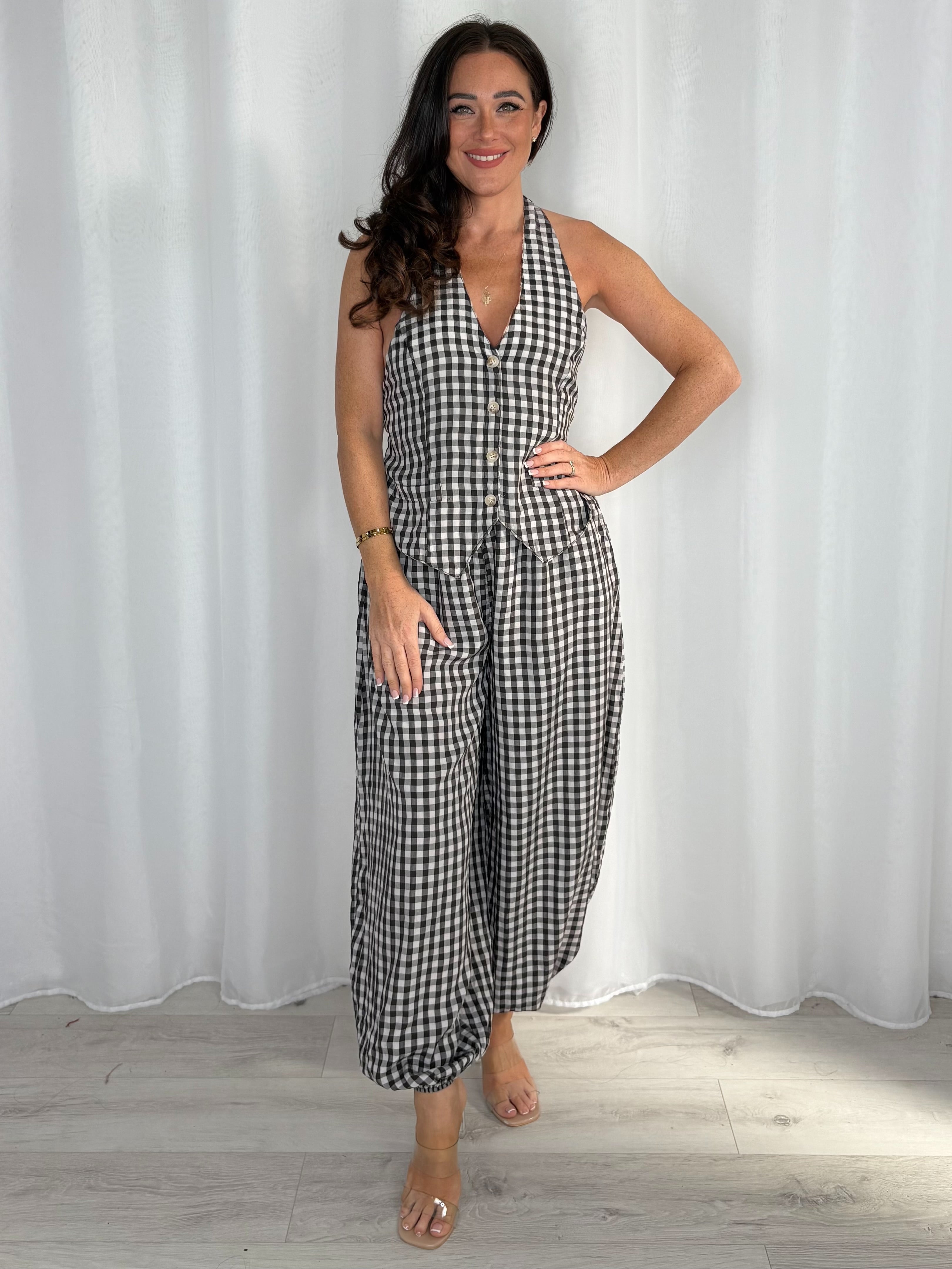 Gingham Tie-Back Waistcoat And Balloon Trouser Co-Ord (4 Colours)