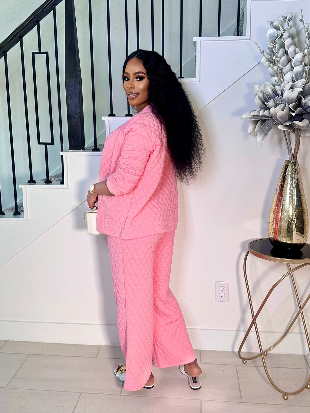 GLAM UP IN QUILT PANTS SET (PINK)