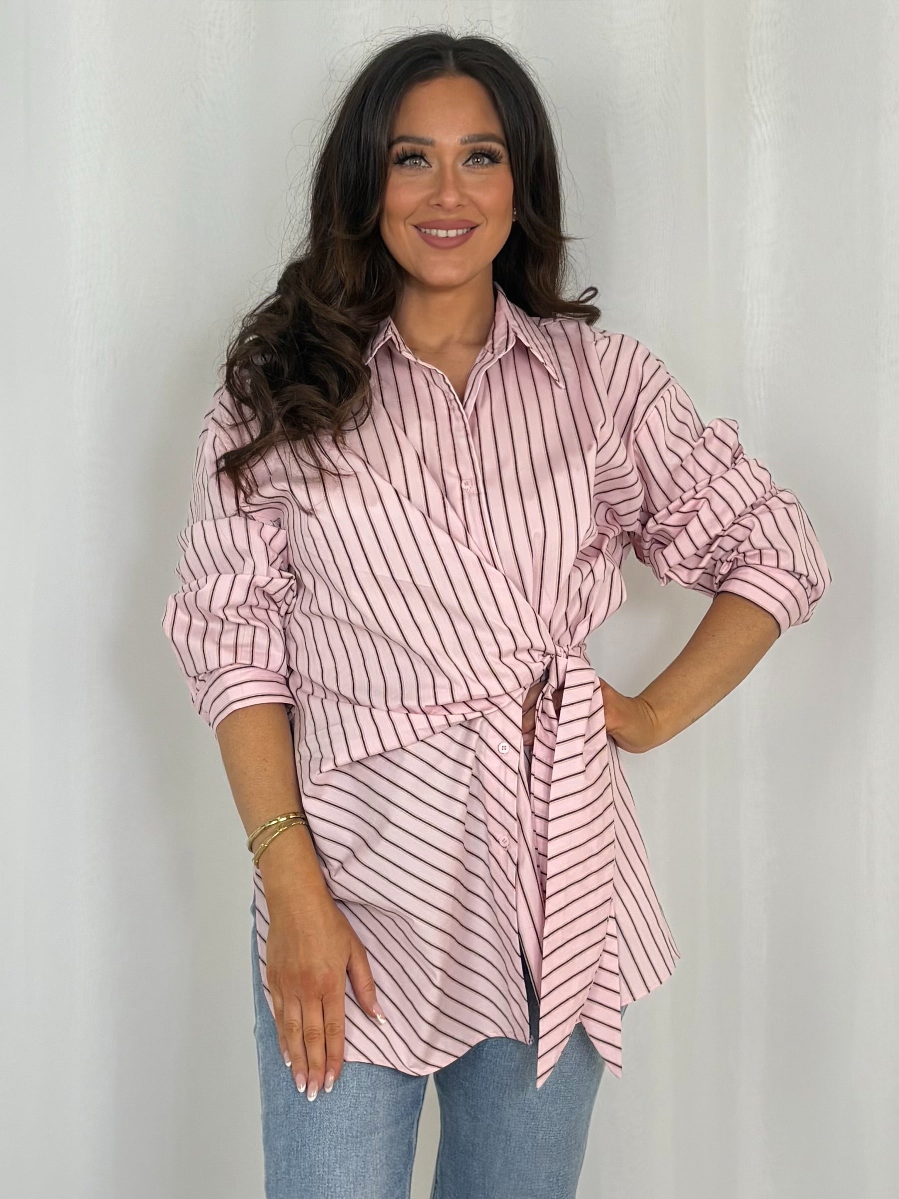 Tie Side Pinstripe Shirt (2 Colours)