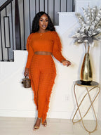 TESSEL ME KNIT PANTS SET (RUST)