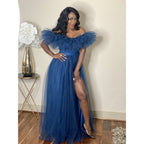 LONG BLUE OFF THE SHOULDER TULL DRESS