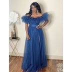 LONG BLUE OFF THE SHOULDER TULL DRESS