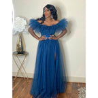 LONG BLUE OFF THE SHOULDER TULL DRESS