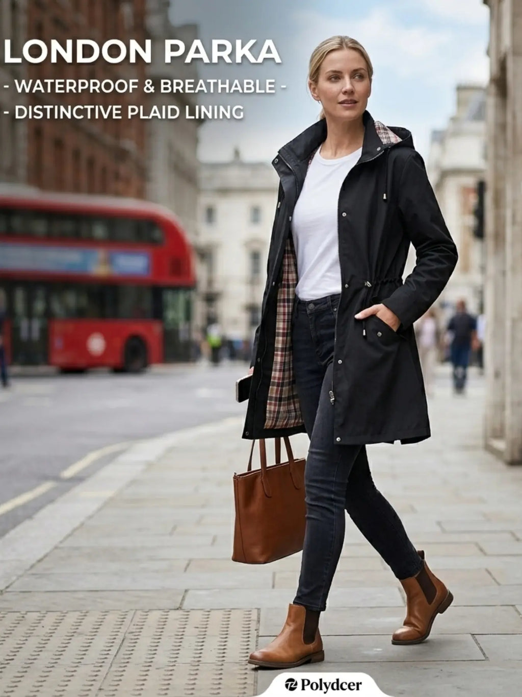 Women's Solid Color Drawstring Zip Up Hooded Trench Coat Raincoat, Casual Long Sleeve Waterproof Windproof Breathable Outerwear for Spring & Fall, Ladies Clothes for Daily Wear