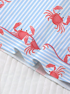 2pcs Women's Pajama Set, Striped Crab Print, Women's Loungewear, Spring/Summer Holiday Outfit, Short Sleeve Lapel Top And Shorts Set Suitable For Outdoor Wear